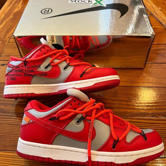 Nike Dunk Low Off White LTHR University Red Sneakers
